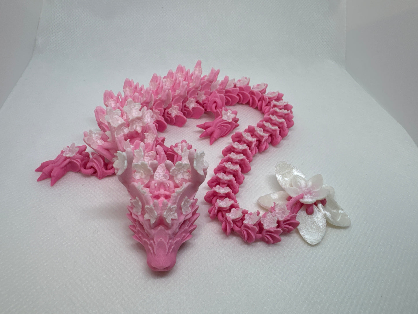 Cherry Blossom Dragon printed in Pink Ombre (Gradient) and White (Silk)