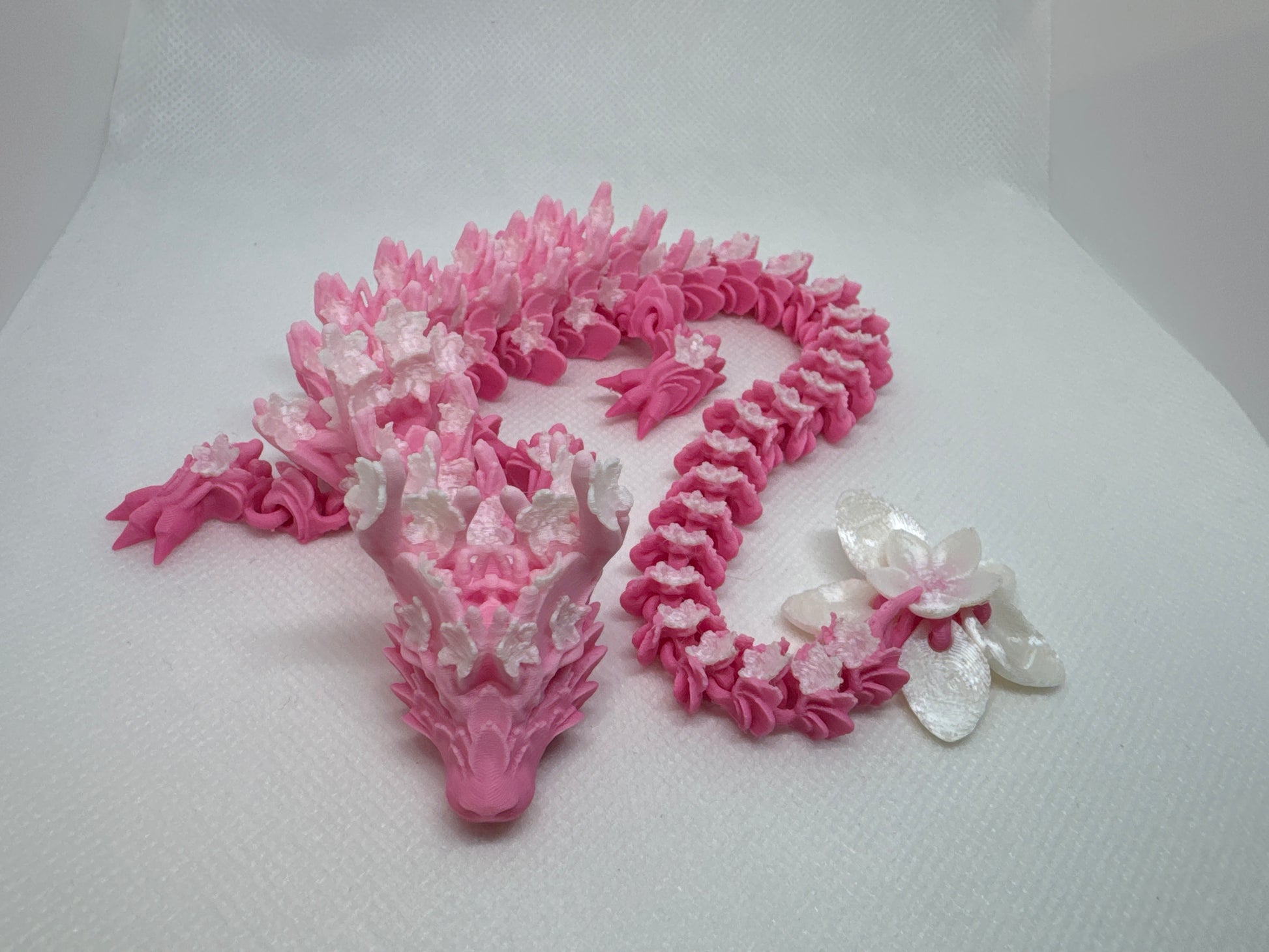 Cherry Blossom Dragon printed in Pink Ombre (Gradient) and White (Silk)