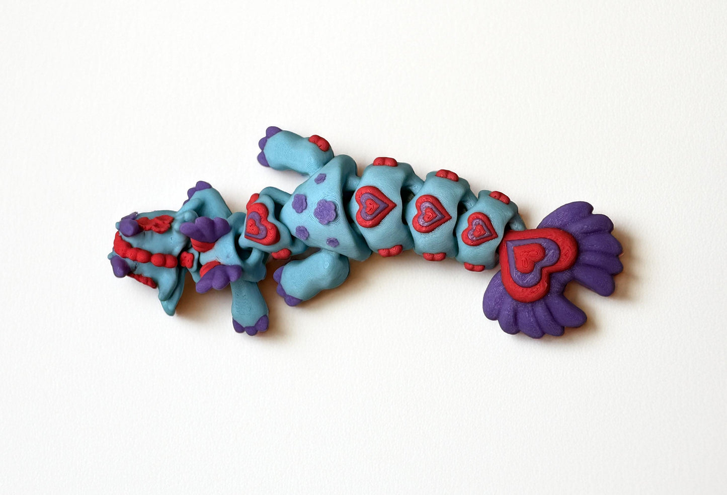 Articulated Cherry Blossom Heart Dragon – 7" Flexi Dragon Fidget Toy, Cute 3D Printed Desk Pet, Valentine Dragon, Fantasy Creature