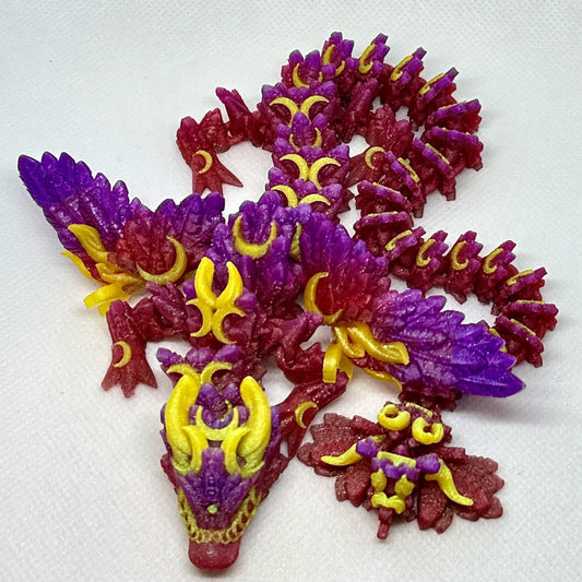 Lunerwing Dragon printed in Red/Purple/Blue (Gradient) and Solar Flare (Glitter)