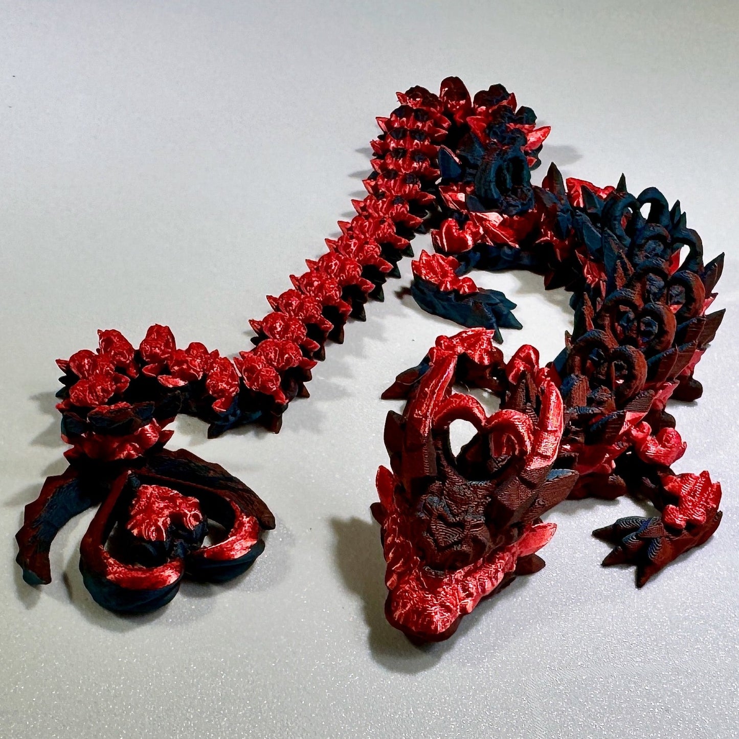 Dark Heart Dragon printed in Burnt Orange/Blue (Shift) and Red (Silk)