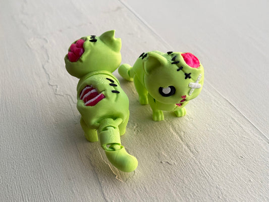 Zombie Kitty, Articulated 3D Printed Cat, Halloween Cat Figurine, Spooky Cat Collectible, Gift for Cat Lovers