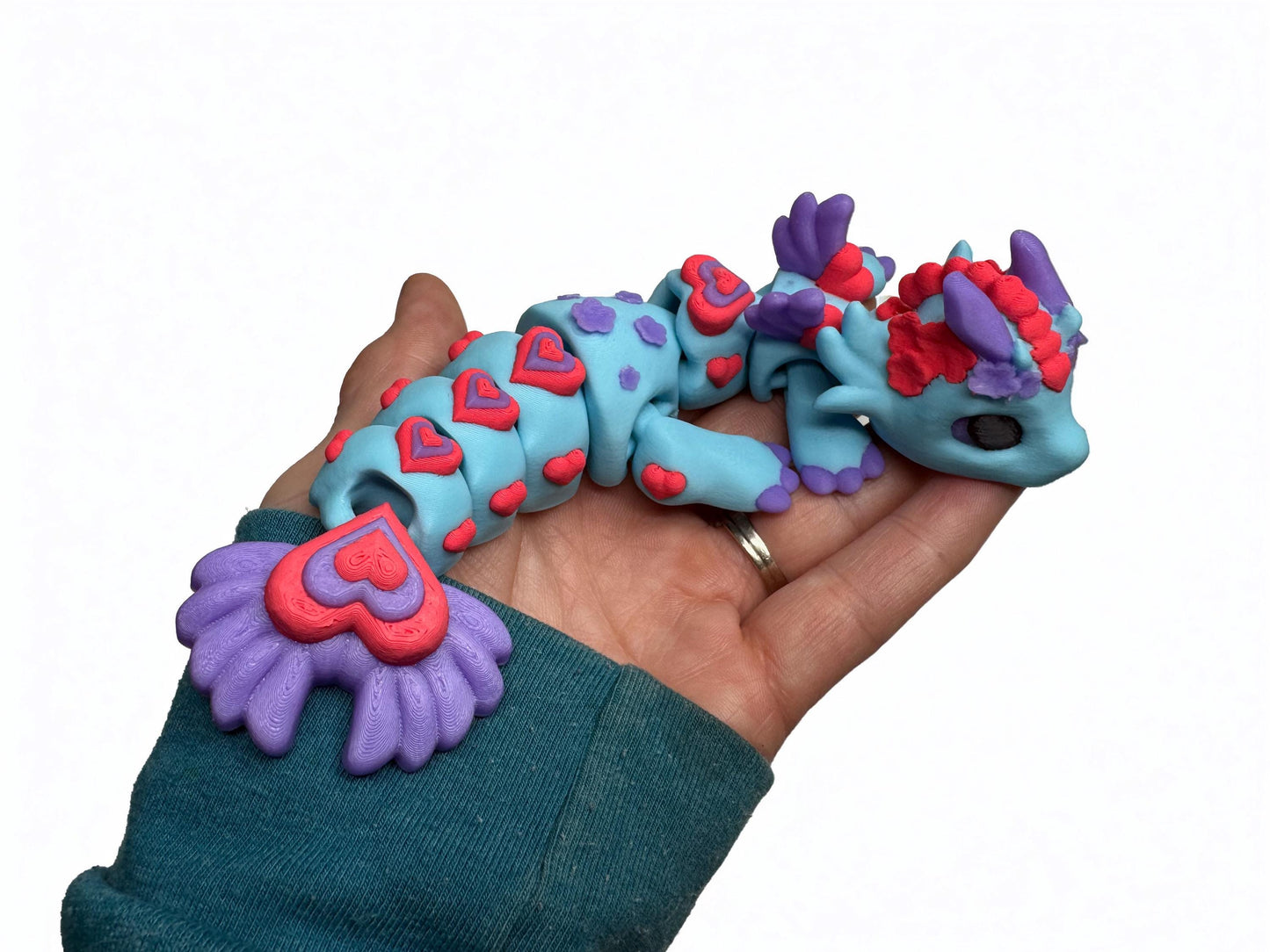 Articulated Cherry Blossom Heart Dragon – 7" Flexi Dragon Fidget Toy, Cute 3D Printed Desk Pet, Valentine Dragon, Fantasy Creature